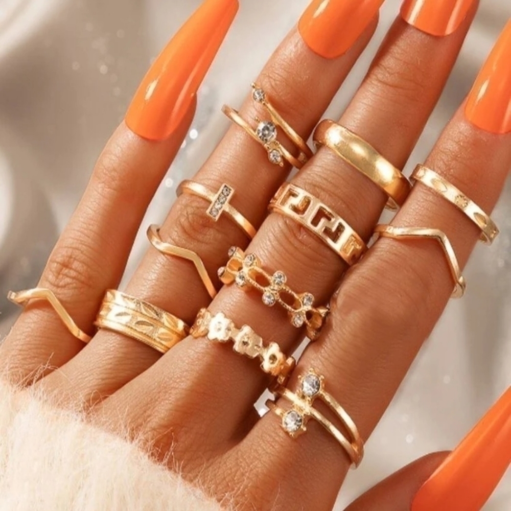 12pcs Rhinestone Ring Set